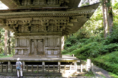 Haguro San, Go-Jyu-No-To Five-storied Pagoda with pilgrim