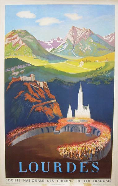 lourdes vintage travel poster